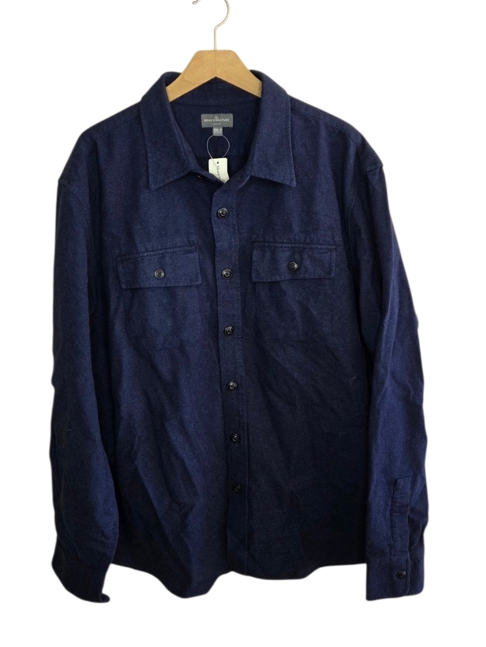 NWT LL Bean Signature Slim Fit Navy Blue Chamois Button Up Shirt Size XXL